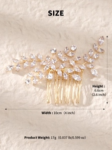 Detailed size specifications of zircon flower bridal hair comb with 10cm width and 6.6cm height