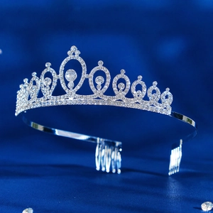 Elegant silver alloy rhinestone tiara crown with hair combs for wedding and bridal hair