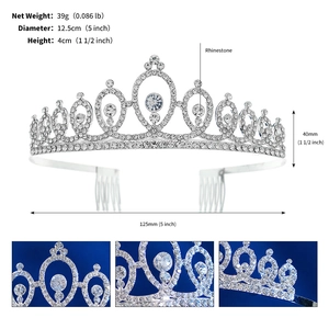 Close-up of European silver rhinestone crown showing intricate alloy patterns and hair comb
