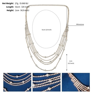 Detailed specs of multilayer rhinestone head chain, 27g weight and 51cm length shown