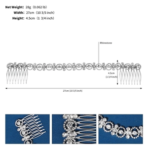 Detaillierte Makroansicht der Strass-Abmessungen von 27cm x 4.5cm für Brauthaarkamm