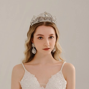 Vintage Silver Alloy Rhinestone Wedding Crown For Women Luxury Teardrop Crystal Tiara For Bridal Party Prom Pageant Accessories