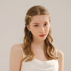 Vintage Gold Alloy Rhinestone Forehead Chain Multi Layer Tassel Wedding Bohemian Hair Band Satin Ribbon Headpiece Women Jewelry