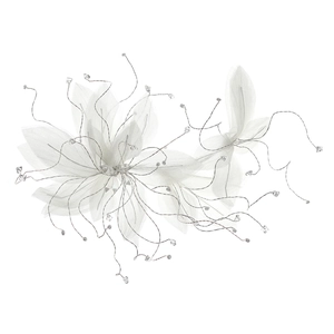 Elegant white mesh floral bridal headband with crystals for wedding photography