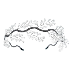 Handmade silver beaded crystal headband with wheat ear branch design for bridal wedding