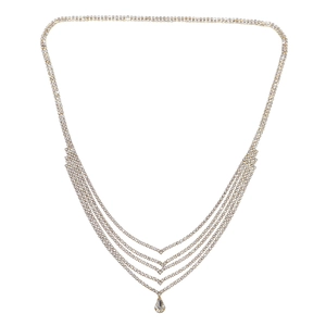Multilayer crystal forehead hair chain with V-shaped rhinestone fringe and water drop pendant