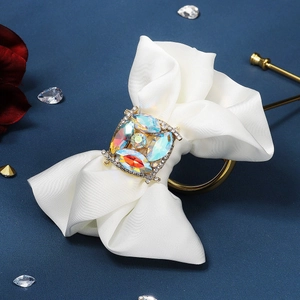 Women Sweet White Satin Bow Hair Clip With Sparkling AB Rhinestone Elegant Handmade Spring Clip Fashion Hair Accessories
