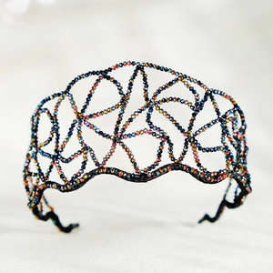 Handmade crystal beaded headband featuring colorful AB rhinestones and wave mesh wire design