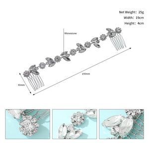 Détails montrant la longueur de 19 cm et largeur de 4 cm du peigne de mariée strass