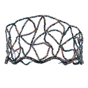 Handmade beaded headband with AB crystal bridal hair hoop in intricate wavy mesh design