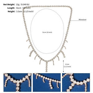 Detail of silver rhinestone fringe headpiece showing 51cm length and 22g weight