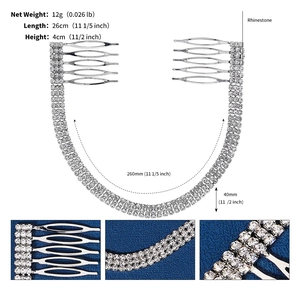 Detailansicht der silbernen Hochzeitshaarspange mit Strassketten und Produktabmessungen