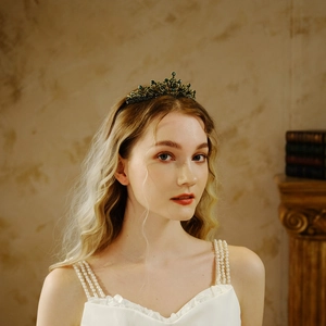Couronne Baroque Vintage en Alliage de Strass pour Mariée Luxueuse Diadème en Cristal Vert Rouge Coiffure pour Mariage Fête Bal Femme Bijoux