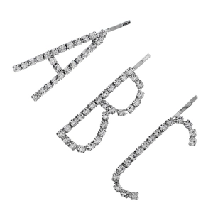 Barrettes à cheveux argentées avec lettres A B et J serties de strass brillants