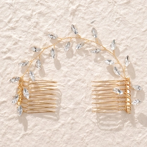 Peigne à Cheveux de Mariée en Strass Fait Main Feuille Or Argent Vigne de Cheveux Mariage Accessoire Pour Femme Fête Bijoux