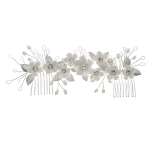 Peigne à cheveux de mariée fait main avec fleurs en céramique, perles et cristaux