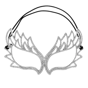 Masque de mascarade exquis en alliage argenté avec design d'ailes et strass blancs