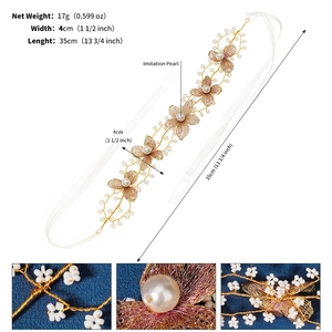 Détail du bandeau de mariée en perles fait main, longueur 35cm et poids léger de 17g