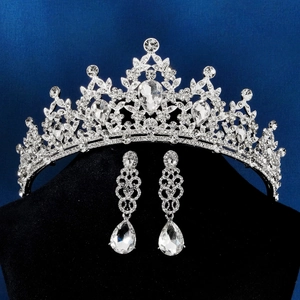 Luxus Silber Brautschmuck Strass Kristall Tiara Krone Wassertropfen Ohrringe Hochzeit Zubehör Für Damen Barock Party