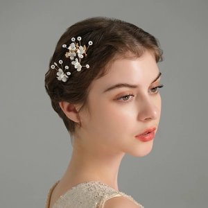 Bijoux Cheveux Mariage Fait Main Fleur Poterie Souple Or Alliage Feuille Strass Peigne Épingle Cheveux Mariage Femme