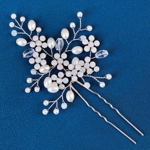 Épingle à cheveux de mariée faite main avec perles blanches et cristal sur épingle argentée