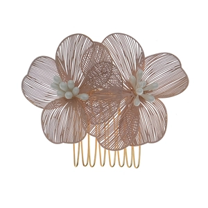 Peigne à cheveux exquis en métal doré avec perles blanches pour coiffure de mariée chic
