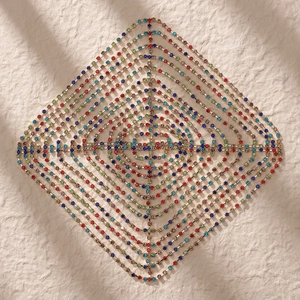 Exquisite geometric gold mesh hair chain with colorful rhinestones for fashion styling
