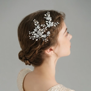 Épingle à Cheveux de Mariée Faite Main en Alliage Strass Imitation Künstliche Perle Pic en U pour Mariage Fête Bijoux Cheveux Femme
