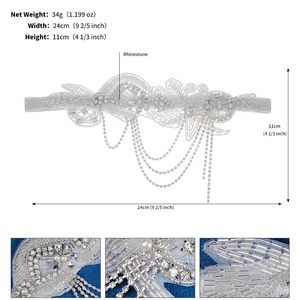 Dimensions détaillées du bandeau de mariée avec perles et pompons en strass faits main