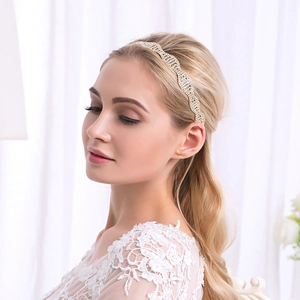Elegante Fascia per Capelli con Strass a Onde in Lega Dorata Copricapo da Sposa Elastico per Donna Matrimonio Festa Fotografia Accessori