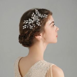 Peigne à Cheveux Mariage Strass Cristal Fleur Feuille Branche d'Argent Fait à la Main Bijoux pour Mariage Fête Femme