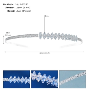 Macro view of silver alloy headband showing detailed zircon inlay and precise dimensions