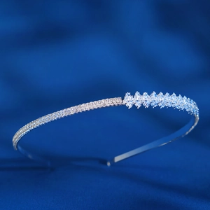 Detailed macro view of silver bridal headband with luxury zircons and crystals