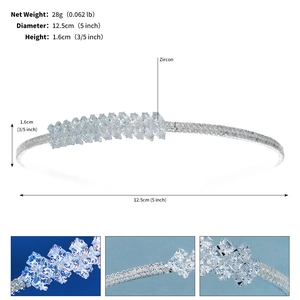 Detailed specs of bridal zircon headband with weight 28g and diameter 12.5cm