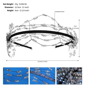 Detail showing bridal headpiece dimensions: 37g weight, 12.5cm diameter, 6cm height