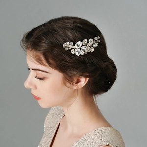 Elegant Silver Alloy Rhinestone Leaf Bridal Hair Comb Vintage Crystal Floral Headpiece For Wedding Party Women Jewelry