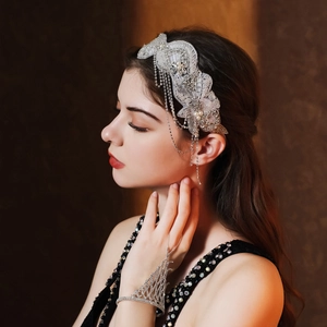 Bandeau de Mariée Luxueux Fait à la Main avec Gland en Strass et Künstliche Perle Serre-Tête Fleur Vintage pour Mariage Femme