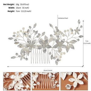 Detailed size specifications for silver bridal hair comb with pearls and crystals