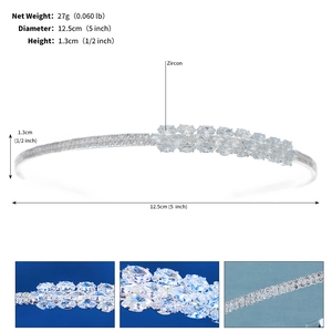 Detail view of ziron bridal headband showing 12.5cm diameter and 27g weight specs
