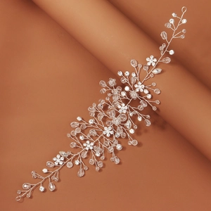 Luxurious silver crystal bridal headband with handmade rhinestones and white flowers