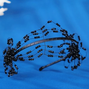 Handmade black beaded crown headband with wave pattern for wedding or party hairstyles
