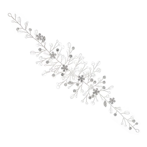 Handmade silver bridal hair vine with sparkling crystals and rhinestones for wedding