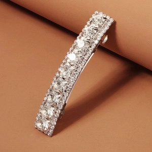 Silver alloy rectangular hair clip with large square rhinestones and side crystals