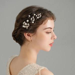 Braut Haarnadeln Gold Handgefertigt Blume Blatt Künstliche Perle Strass U-Form Hochzeit Haargabel Damen Haarschmuck