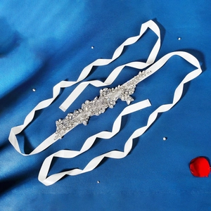 Elegant bridal wedding dress belt with luxury rhinestones and white satin ribbon