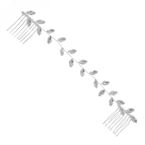 Peigne à cheveux de mariée élégant avec strass et feuilles argentées pour mariage