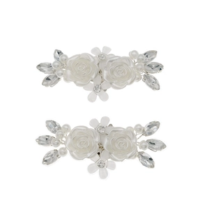 Clip per scarpe camelia bianca con perle e strass per calzature da sposa e matrimonio