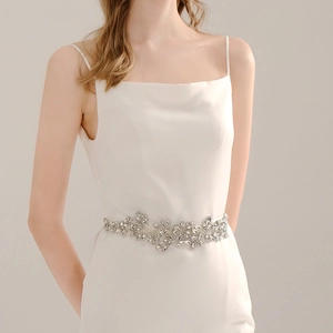 Elegant Wedding Dress Sash Belt For Women Silver Rhinestone Bridal Belt Handmade White Satin Ribbon Floral Waist Jewelry