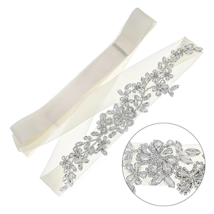 Luxurious bridal sash belt with sparkling crystal rhinestones on ivory satin ribbon