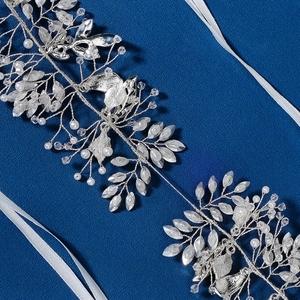 Handmade bridal headband with silver leaves, white pearls and sparkling crystals